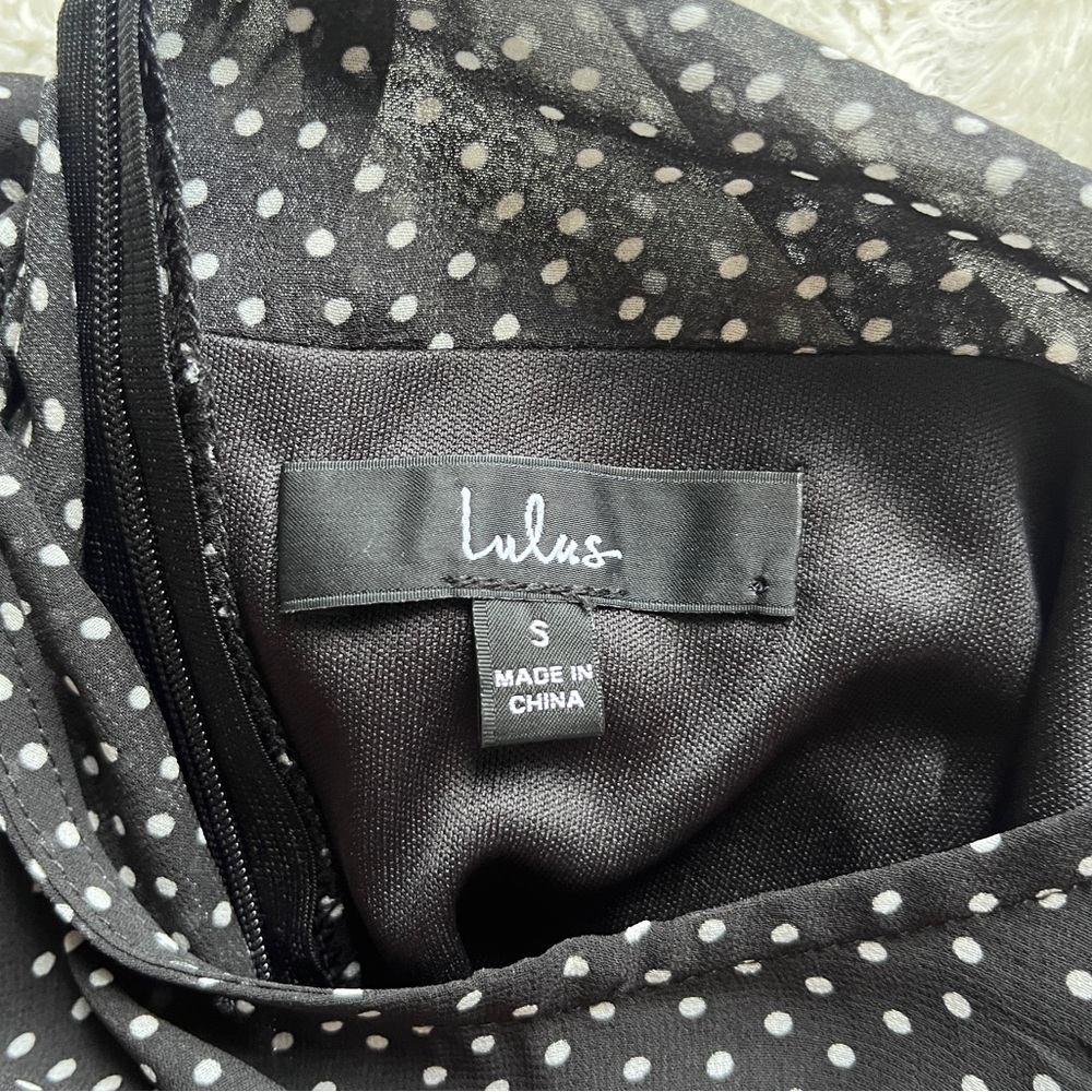 Lulus “Floral to See Black Polka Dot Long Sleeve Mini Dress” - Picture 2 of 5